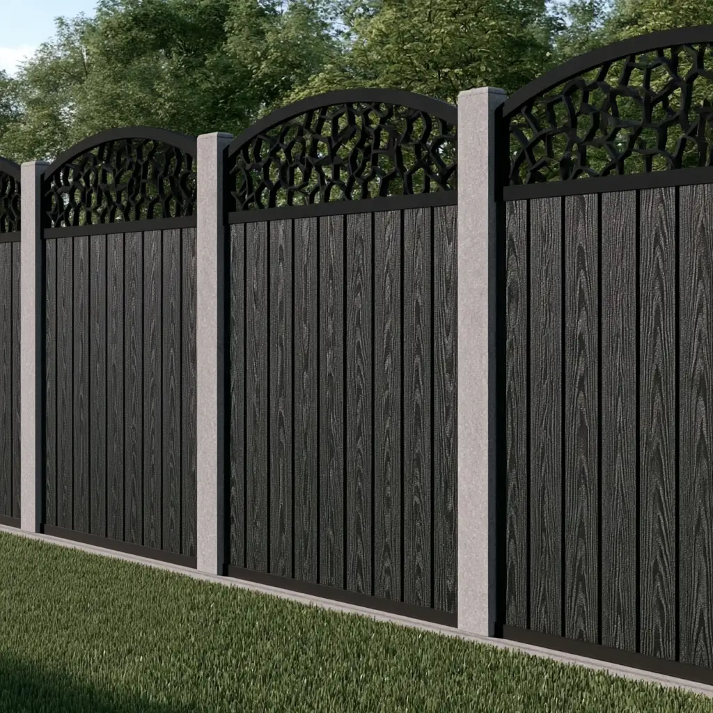 Black metal aluminum fence panels during daytime